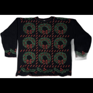 Christmas Sweater Tinsel XL Womens Poinsettia Knit Holiday Red Black